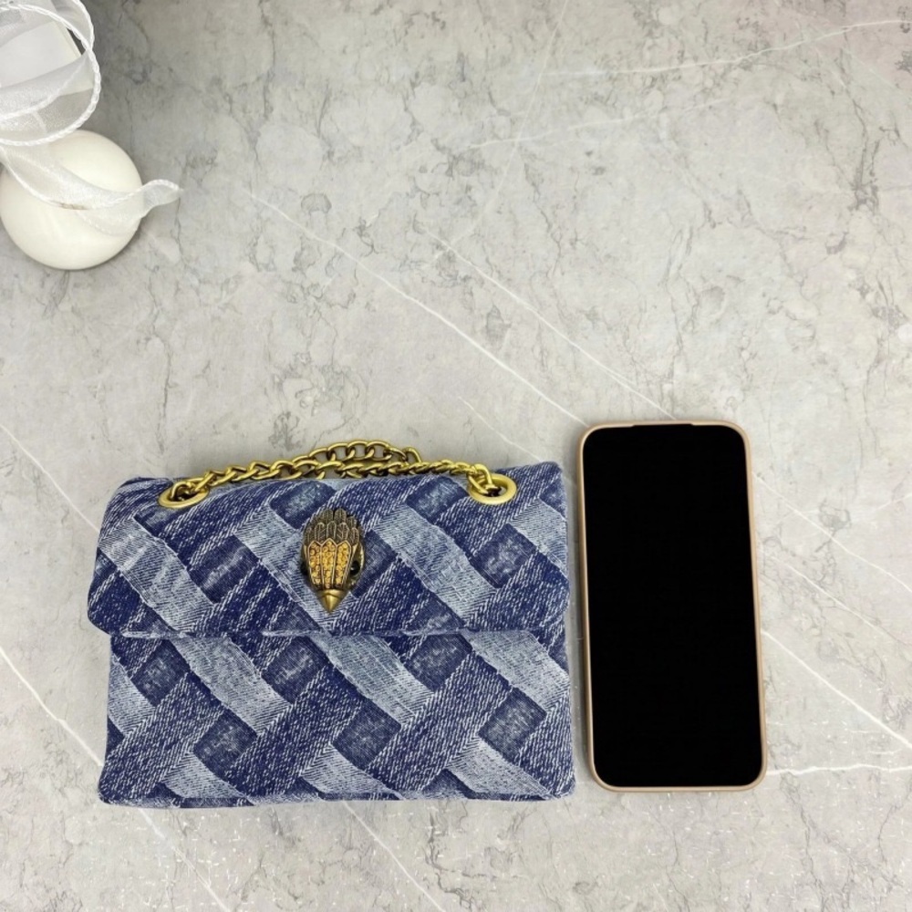 Blue Quilted Denim Mini Crossbody with Gold Chain
